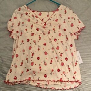 Women's White and Red Pajama Top